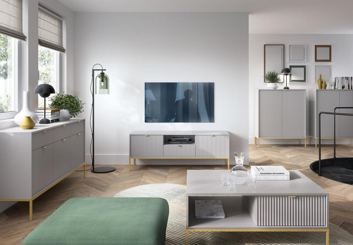TV-SCHRANK Font 154x56x39 cm - Lowboard mit Stauraum - Tv Ständer aus Laminierter Spanplatte - Grau - Grau, Holzwerkstoff (154/56/39cm) - Chilly