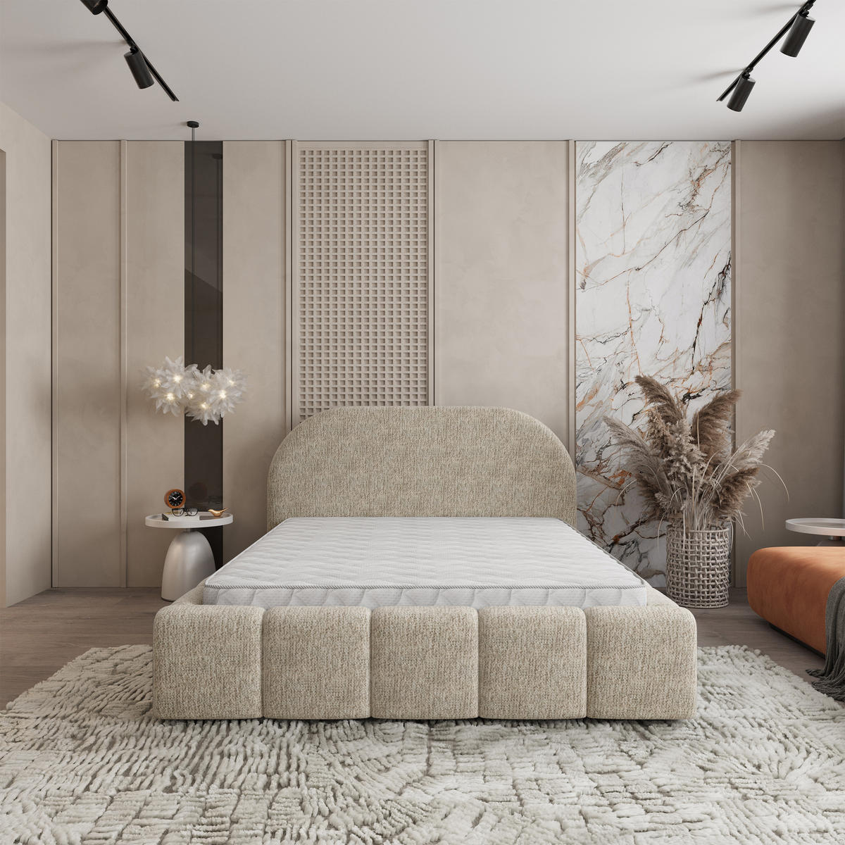 POLSTERBETT FLUSSO 160x200 cm mit Bettkästen - Creme - Creme, Holz (160/200cm) - MASSENO