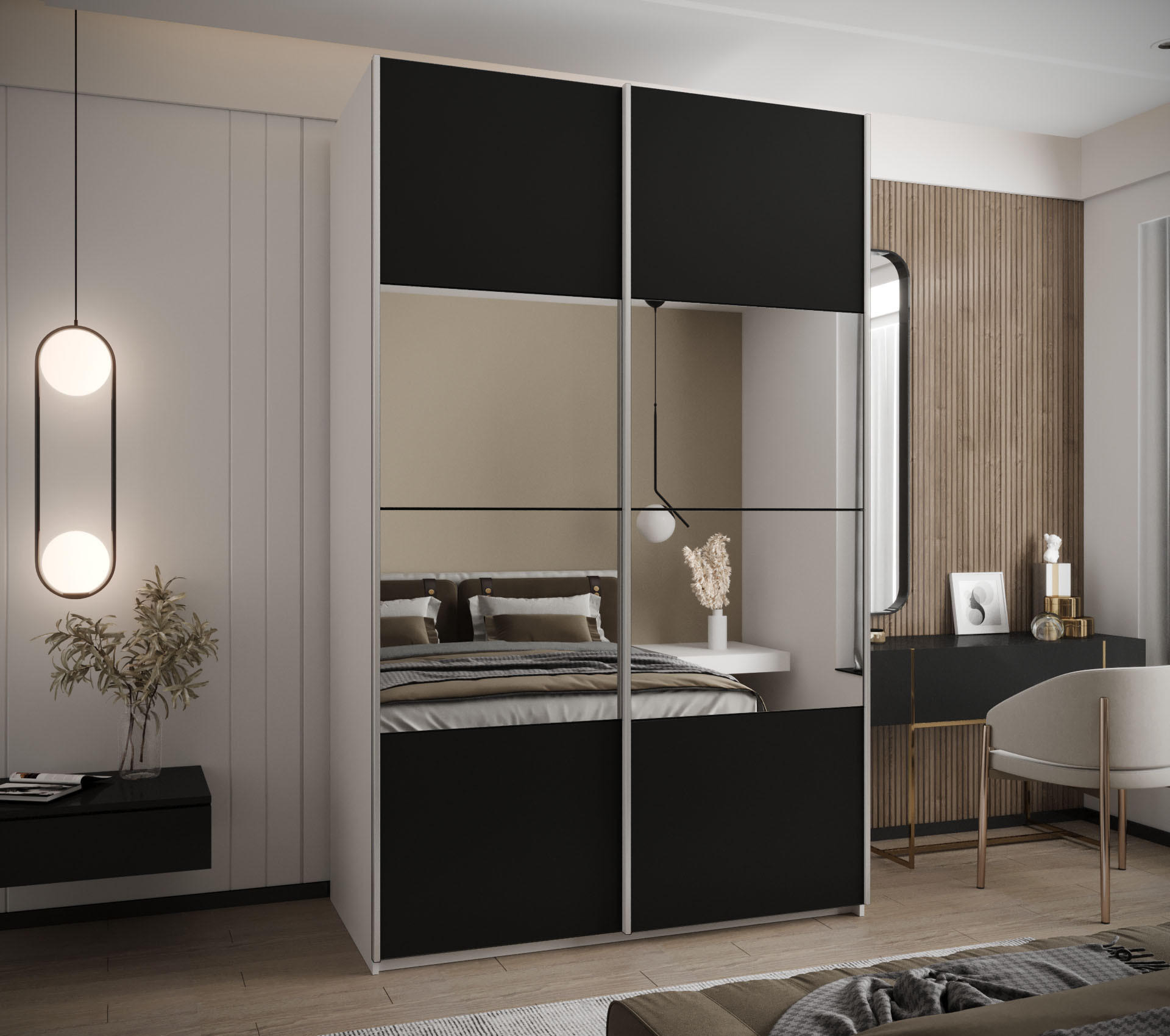 SCHWEBETÜRENSCHRANK 245,5/150/64 2-türig - Silberfarben/Schwarz, Holz/Metall (150/245/64cm) - Abiks Möbel