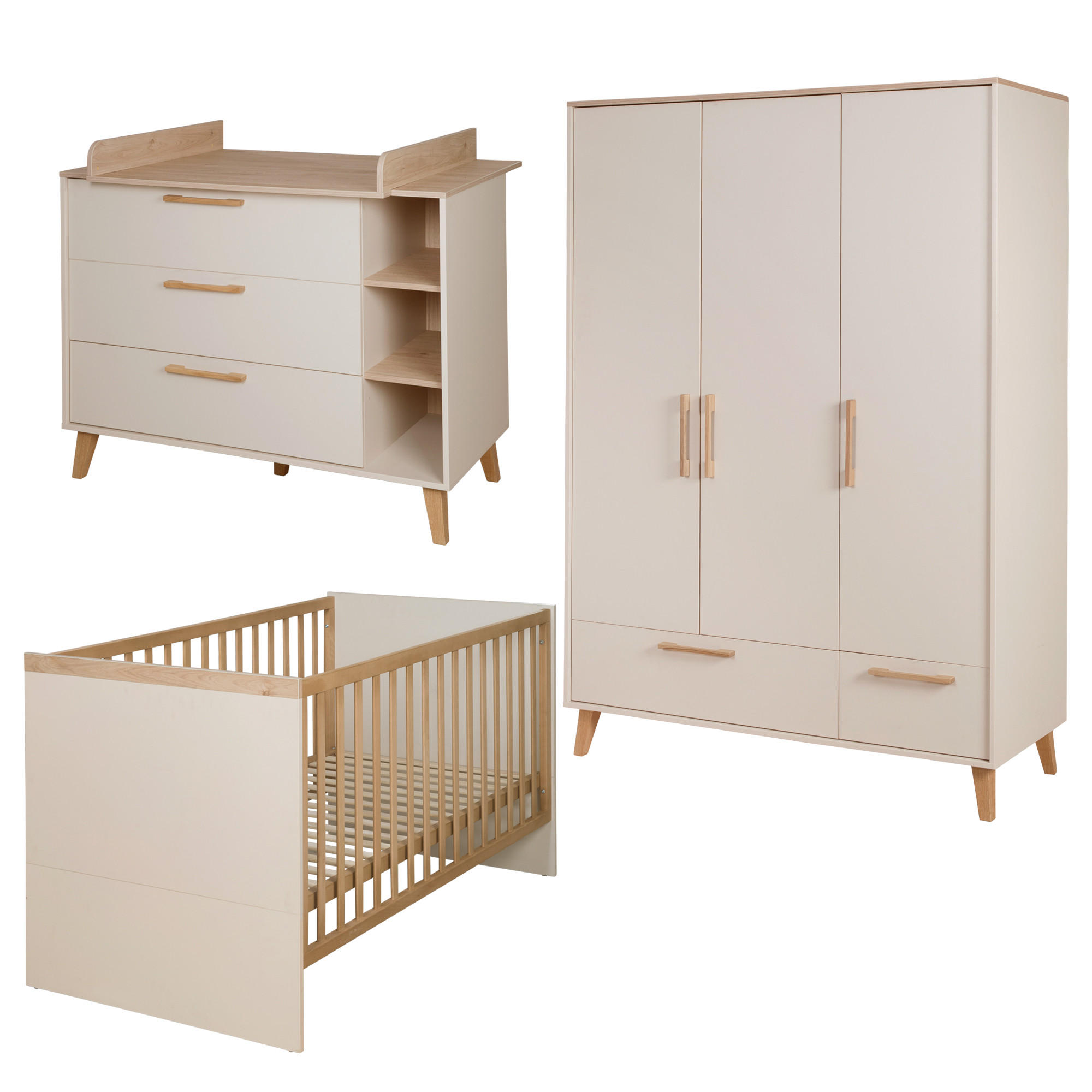 BABYZIMMER SET Jil 3-teilig - Kastanienfarben/Kaschmir, Holz/Holzwerkstoff (138/200/55cm) - Roba