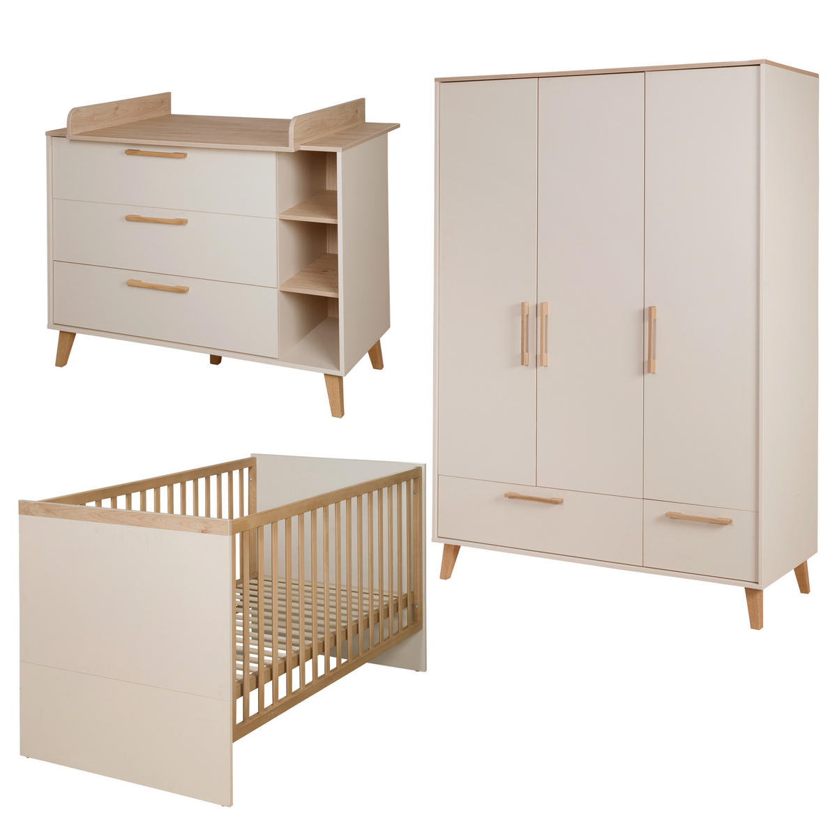 BABYZIMMER SET Jil 3-teilig - Kastanienfarben/Kaschmir, Holz/Holzwerkstoff (138/200/55cm) - Roba