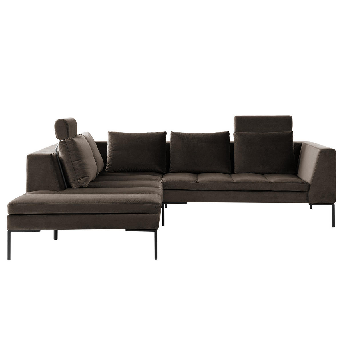 ECKSOFA mit Ottomane - Taupe/Schwarz, Textil/Metall (255/230cm) - home24