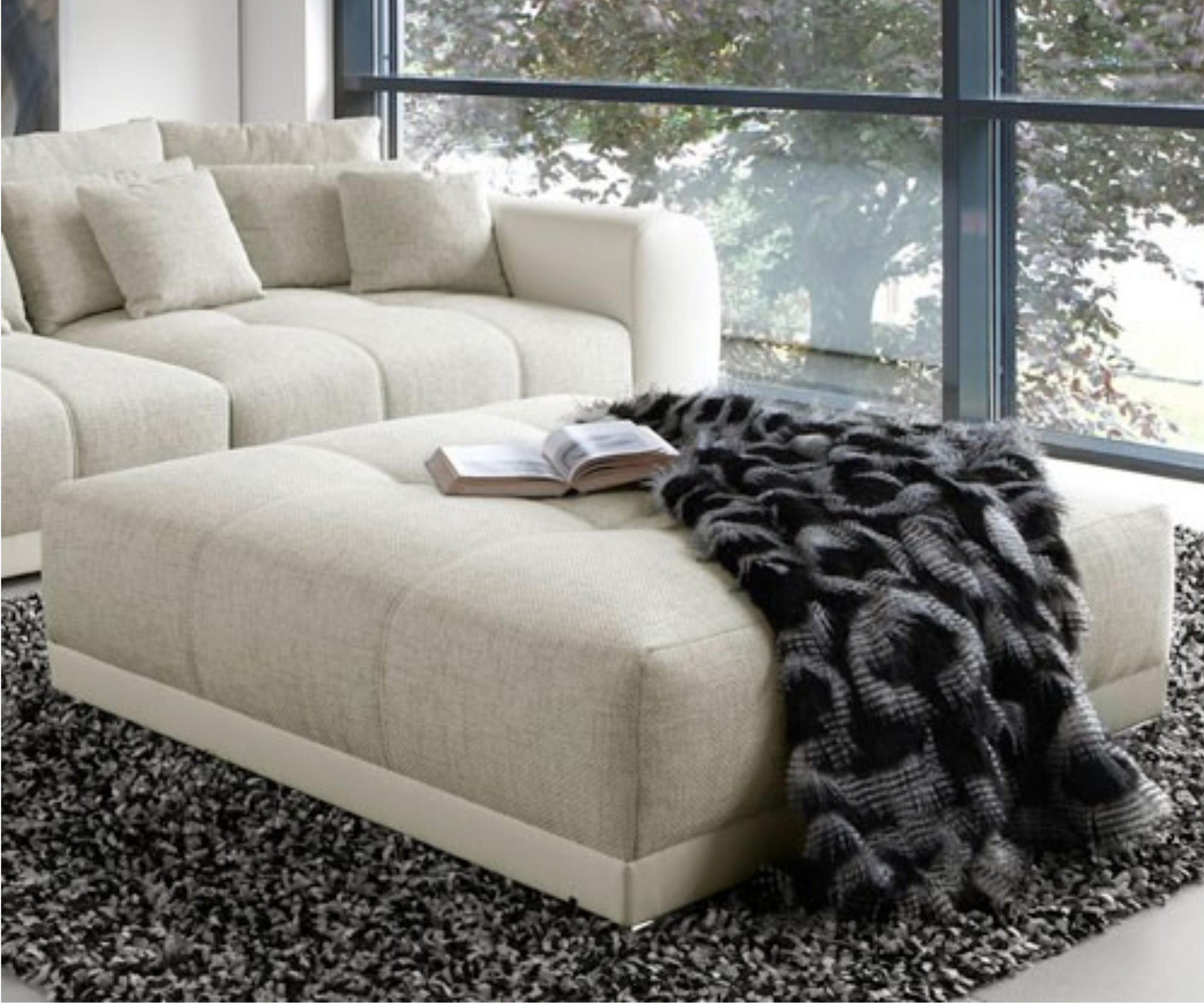 XXL-HOCKER Federkern B120/T120/H39 cm (passend zum BIG-SOFA) Kunstleder Weiß+Strukturstoff Grau Beige / 15138 - Chromfarben/Graubraun, Textil/Metall (120/39/120cm) - luma-home