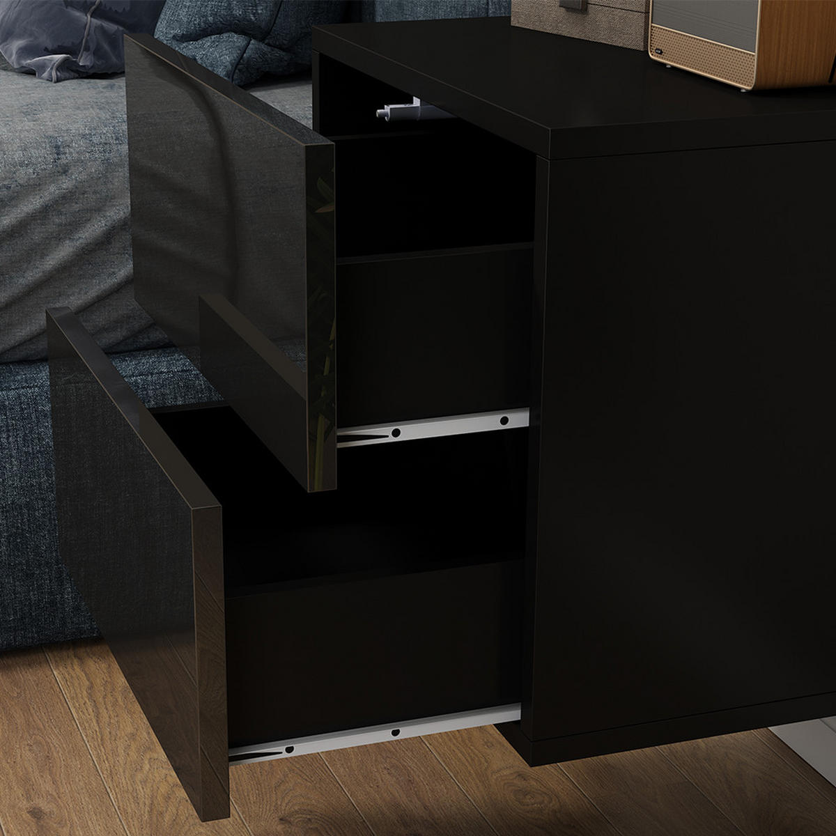 NACHTTISCH Sofie Schwarz Hochglanz 49.6 x 51.2 cm - Schwarz Hochglanz/Schwarz, Holzwerkstoff (49.6/51.2/45cm) - Vicco