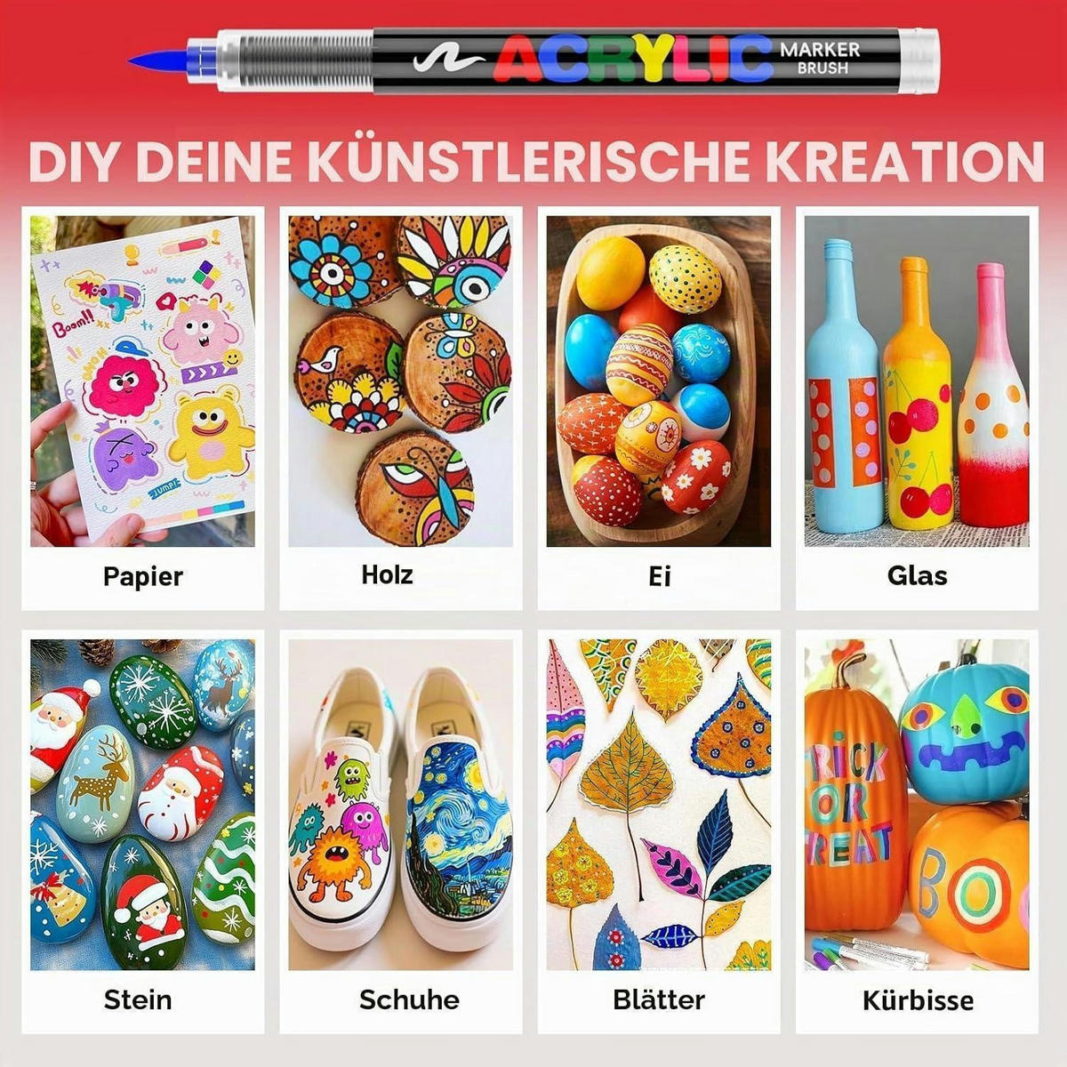 ACRYLSTIFTE Set 418 Farben mit 1-5 mm Pinselspitze - Multicolor, Kunststoff (1.3/1.3/15.2cm)