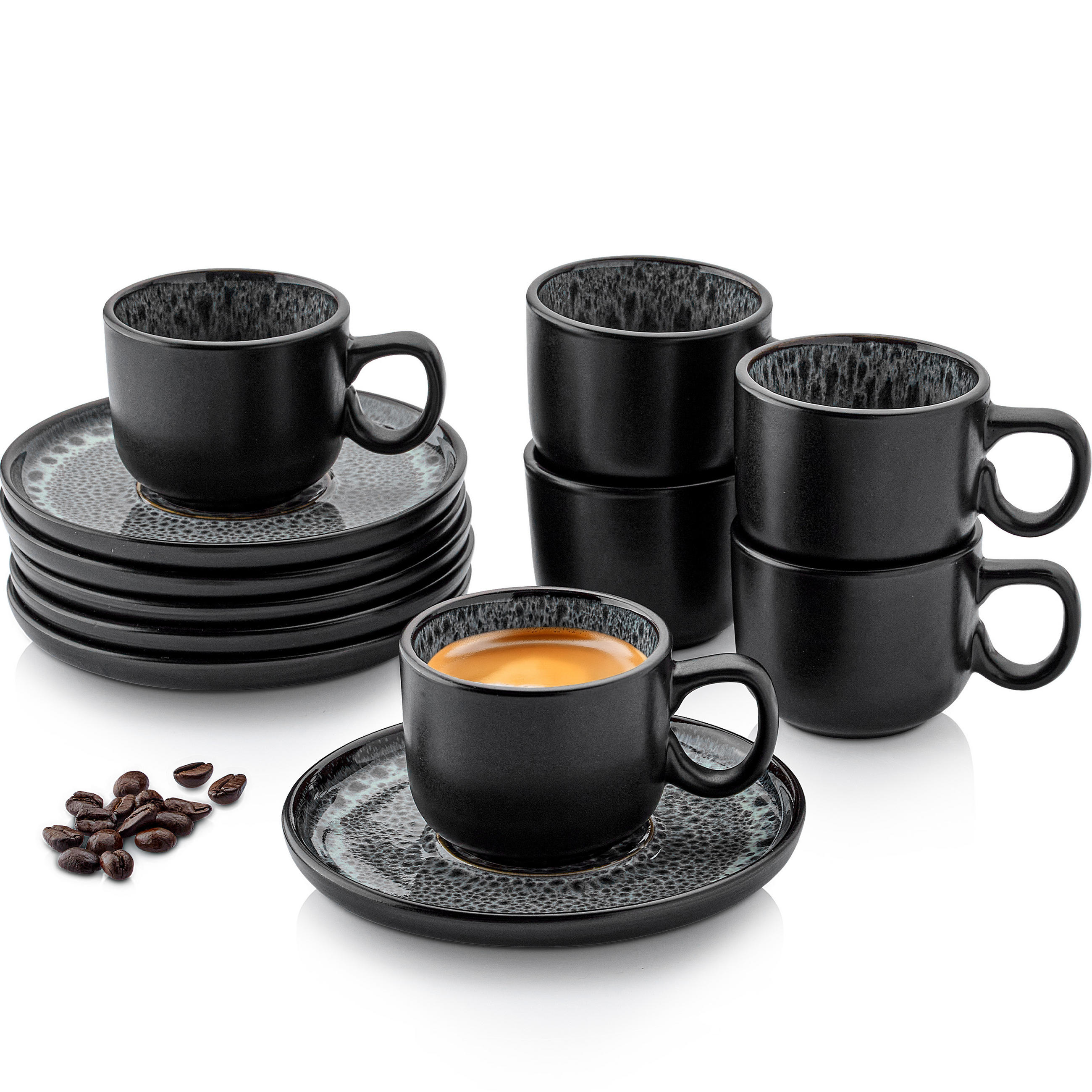 ESPRESSOTASSEN SET SYDNEY - 12 teilig aus Steingut - Grau, Keramik (0.08L) - Sänger