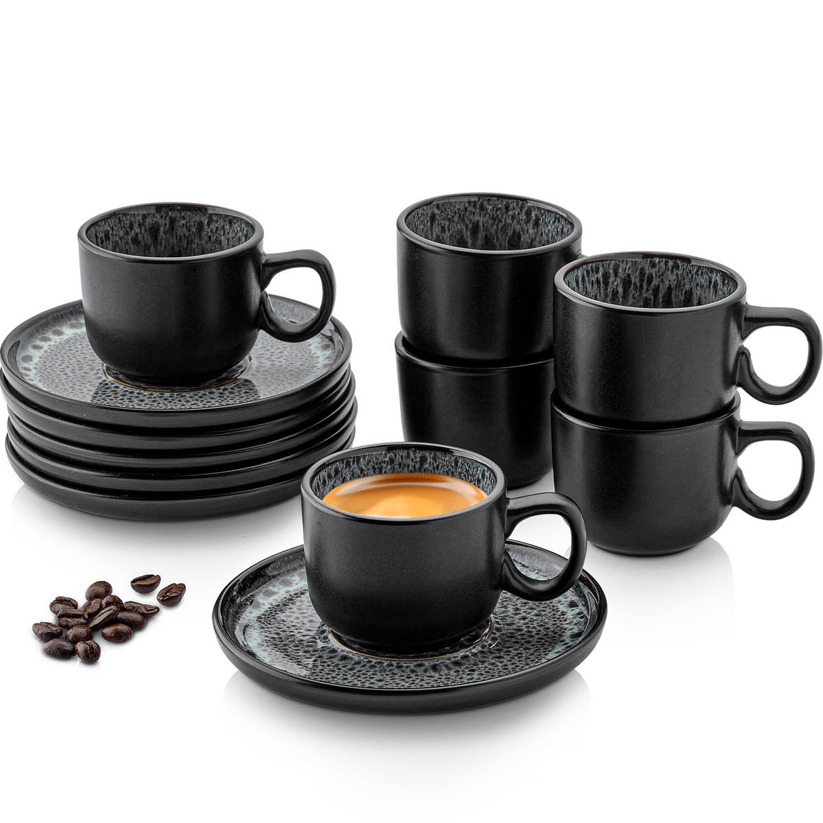 ESPRESSOTASSEN SET SYDNEY - 12 teilig aus Steingut - Grau, Keramik (0.08L) - Sänger