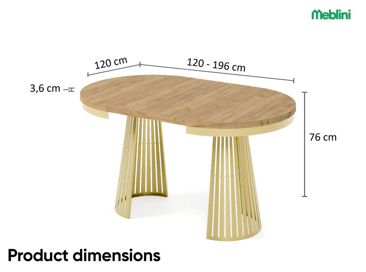 ESSTISCH Cone Bis - Honigeiche/Goldfarben, Holzwerkstoff/Metall (120/120/76cm) - Meblini