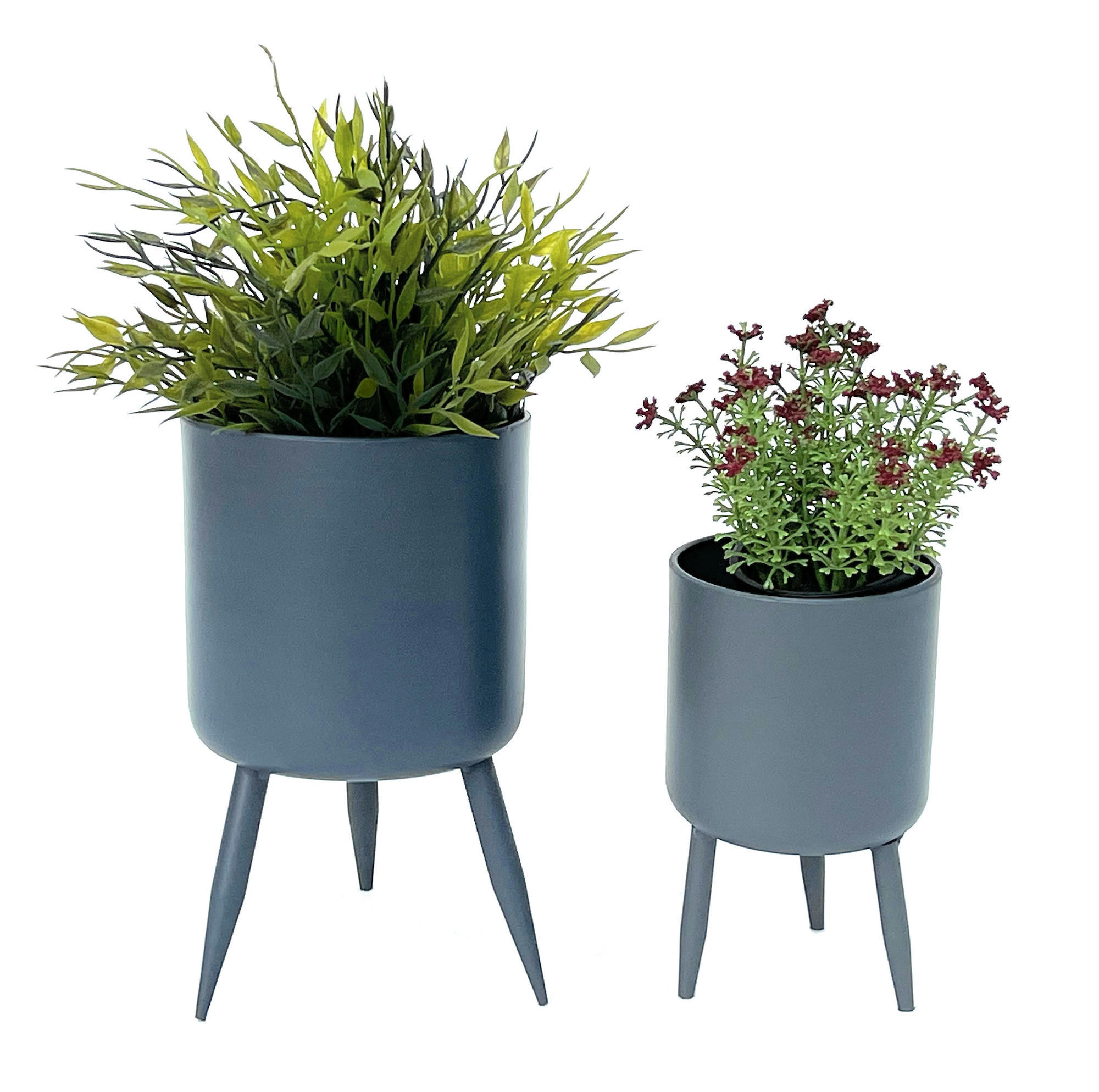 BLUMENTOPF 2er Set mit Beinen Metall Grau 96260 - Grau, Metall (13/23/13cm) - DanDiBo