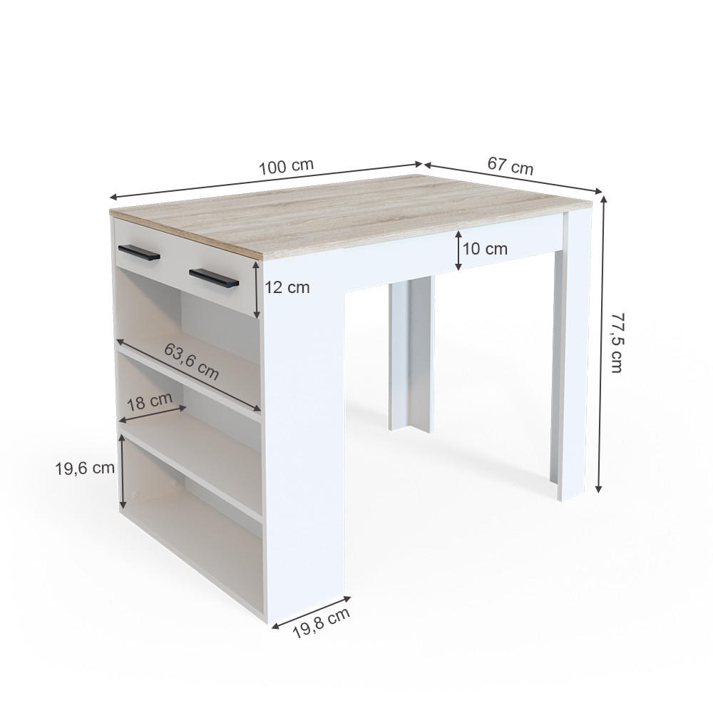 Thumbnail - Vicco Esszimmertisch, Sonoma Eiche, Weiß, Holzwerkstoff, 3 Fächer, 1 Schubladen, Rechteckig,Rechteckig, 67x77.5x100 cm, ...