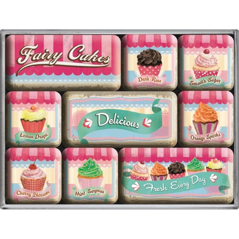 MAGNETSET 9-teilig Home & Country Fairy Cakes - Multicolor, Metall (9/7/2cm) - Nostalgic-Art