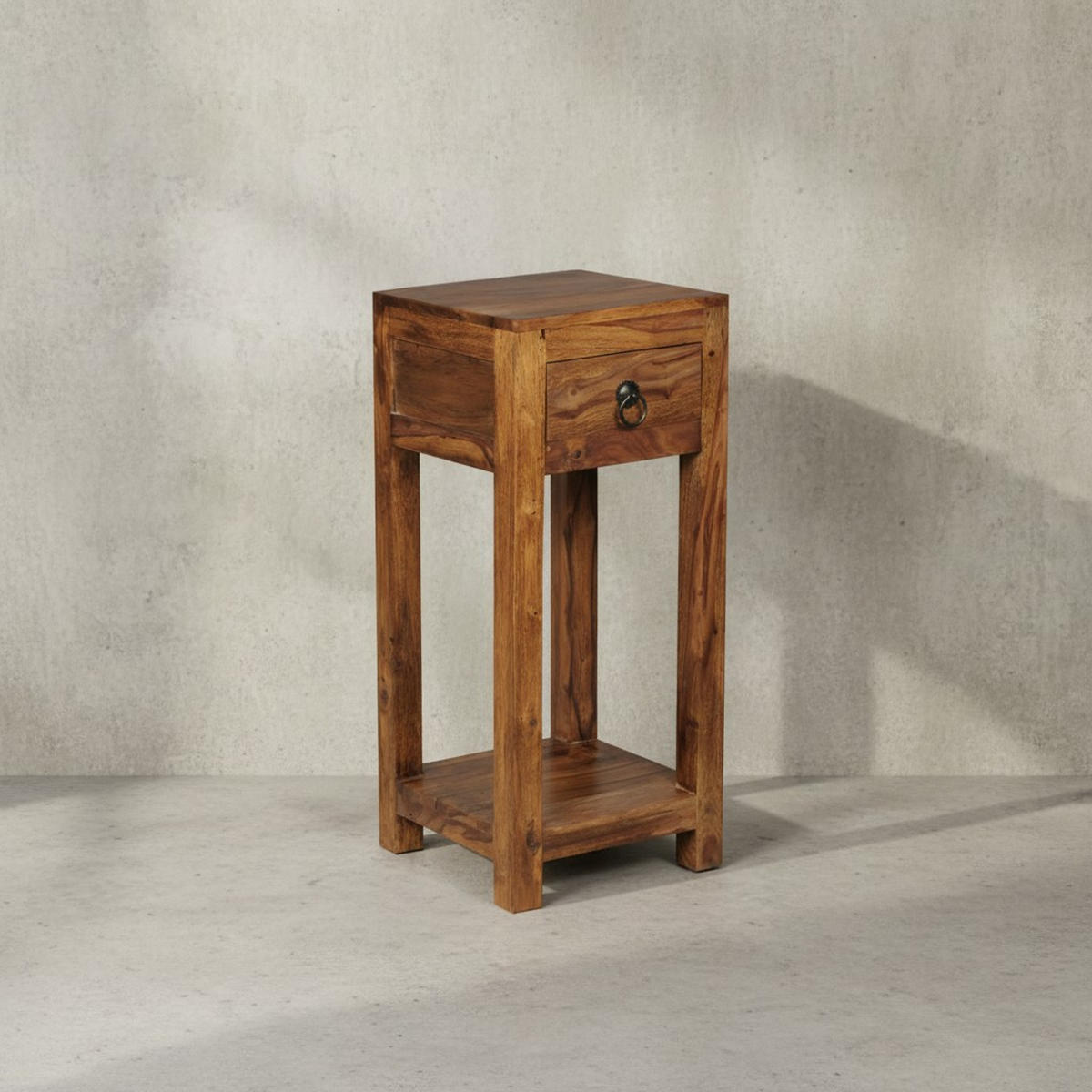 BEISTELLTISCH – Massivholz 30x30x68 cm mit Ablage und Schublade handgefertigt - Braun, Holz (30/30/68cm) - KADIMA DESIGN
