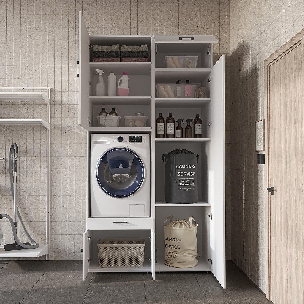 WASCHMASCHINENSCHRANK Serie 3 127cm Breit, 240cm Hoch - Weiß, Holzwerkstoff (127/240/67cm)