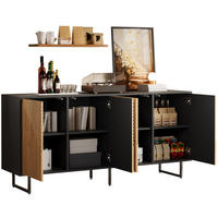 SIDEBOARD 160/40/75 cm naturfarben-schwarz aus Spanplatte mit 4 Türen - Naturfarben, Holzwerkstoff (160/75/40cm) - OKWISH