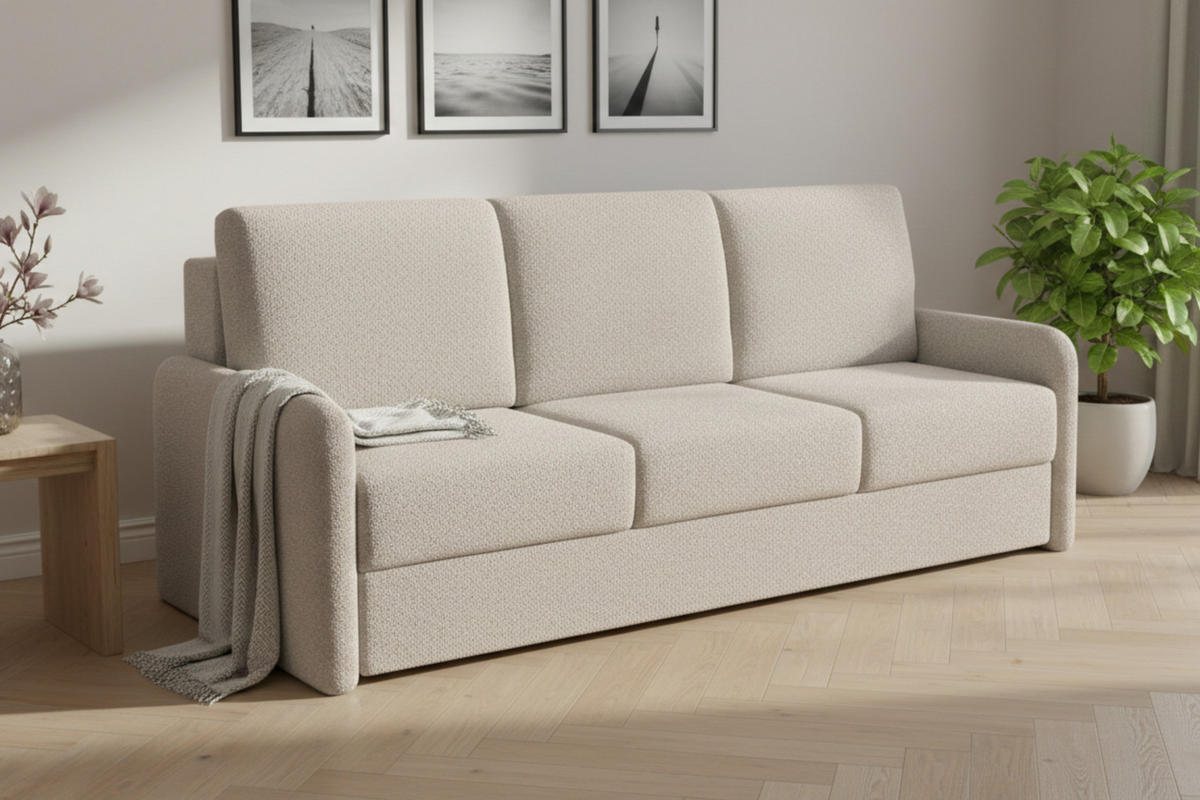 3-SITZER SOFA BIANCO 215 cm breit in Boucle Ecru - Ecru, Holzwerkstoff/Textil (215/90/92cm) - Deine Möbel 24