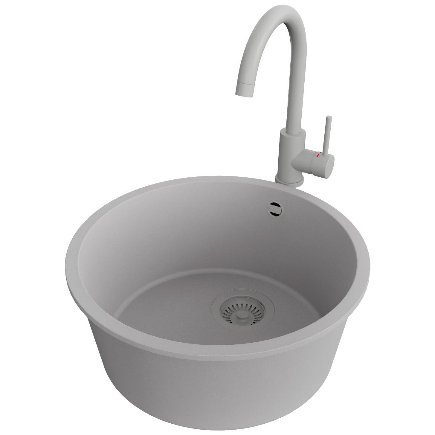 GRANITSPÜLE Valletta Slim, 2-er set Grau 46/46 cm 1 Becken + Küchenarmatur 32/20 cm + Ablauf-Set ab 50er Unterschrank - Grau, Kunststoff (46/20/46cm) - Primagran