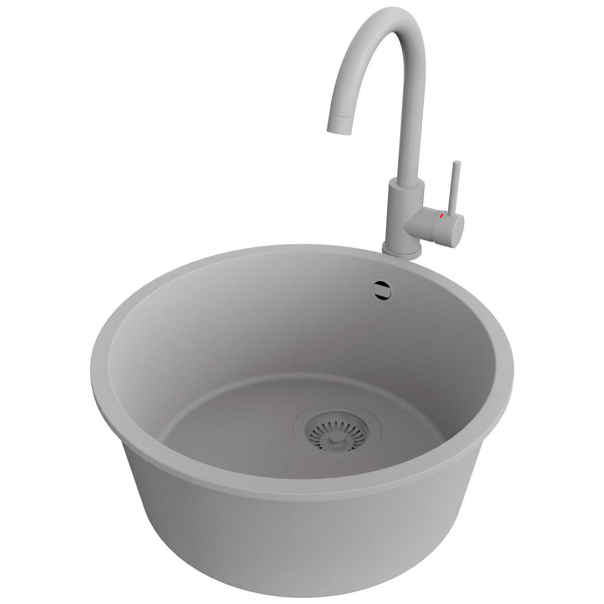 GRANITSPÜLE Valletta Slim, 2-er set Grau 46/46 cm 1 Becken + Küchenarmatur 32/20 cm + Ablauf-Set ab 50er Unterschrank - Grau, Kunststoff (46/20/46cm) - Primagran