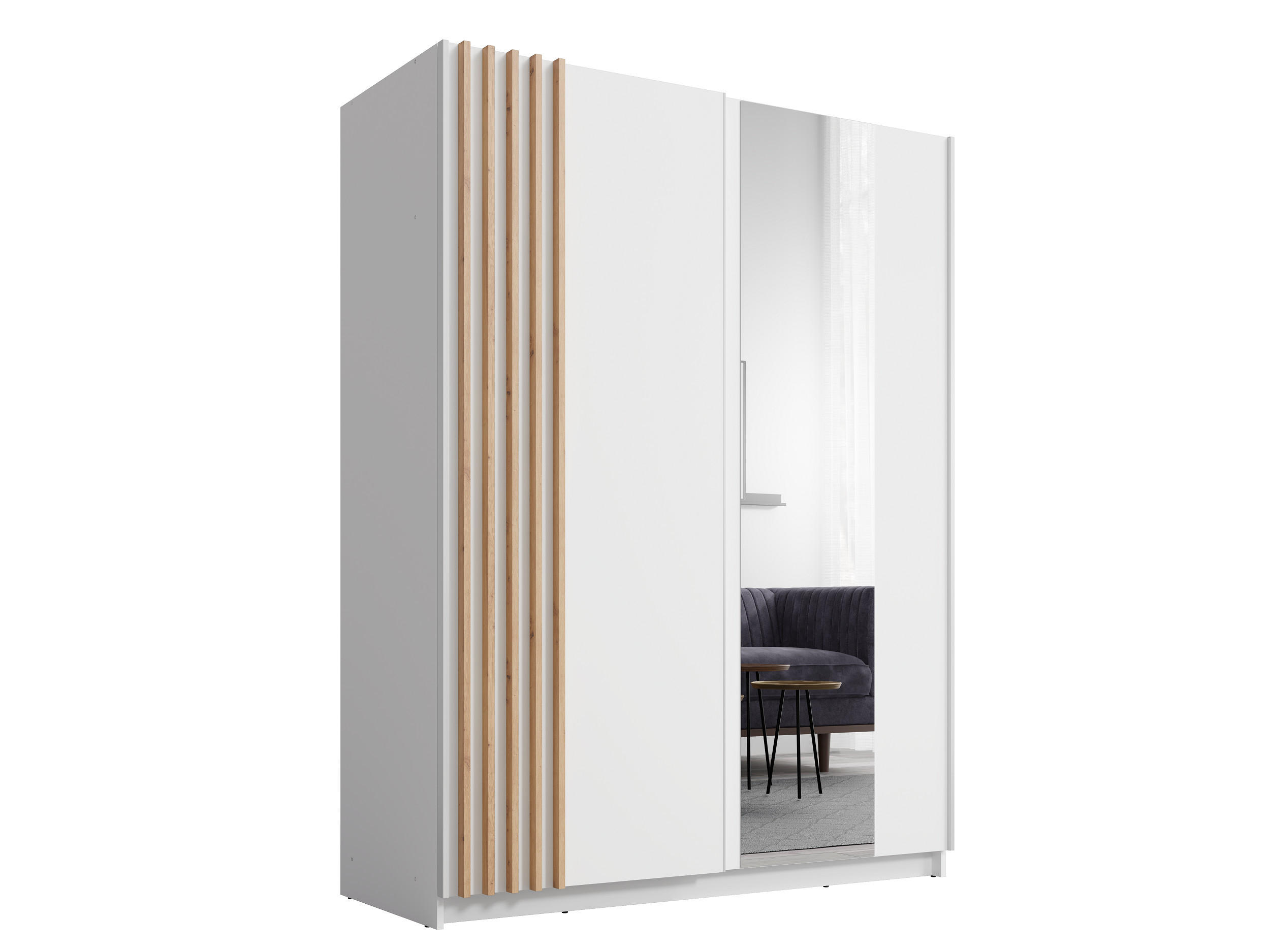 SCHIEBETÜRENSCHRANK BAVORA 10 -150,6×198,5×62 cm mit Spiegel, Regalen & Kleiderstange Weiß - Weiß, Holz/Holzwerkstoff (150.6/198.5/62cm) - Milaros Markt