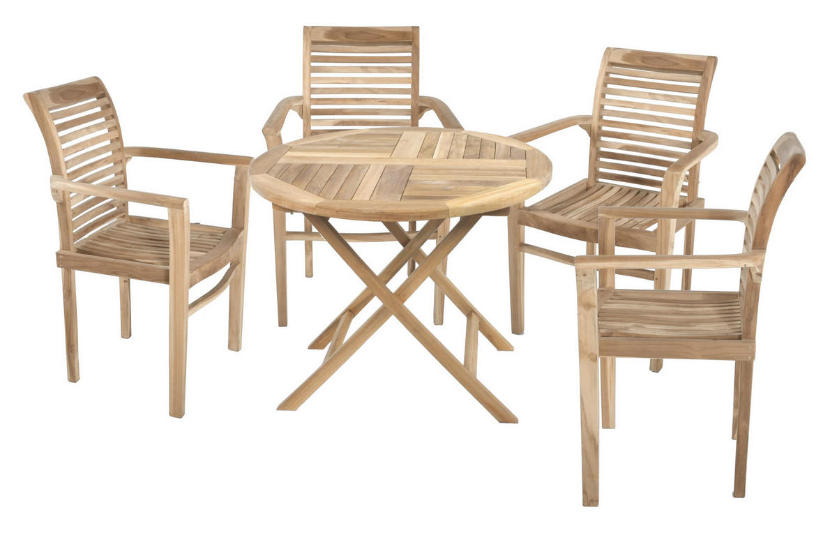 GARTEN-SITZGRUPPE Mirja 5-teilig Gartenmöbel-Set - Teakfarben, Holz - DELUKE
