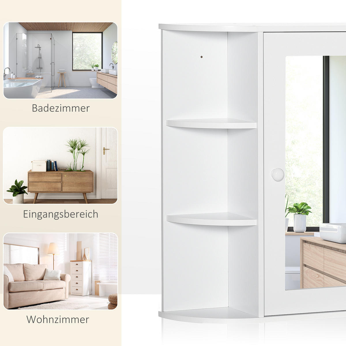 SPIEGELSCHRANK DE-09266 mit 8 Fächern und Spiegeltüren Weiß - Weiß, Holzwerkstoff (66/63/17cm) - ComfortXL