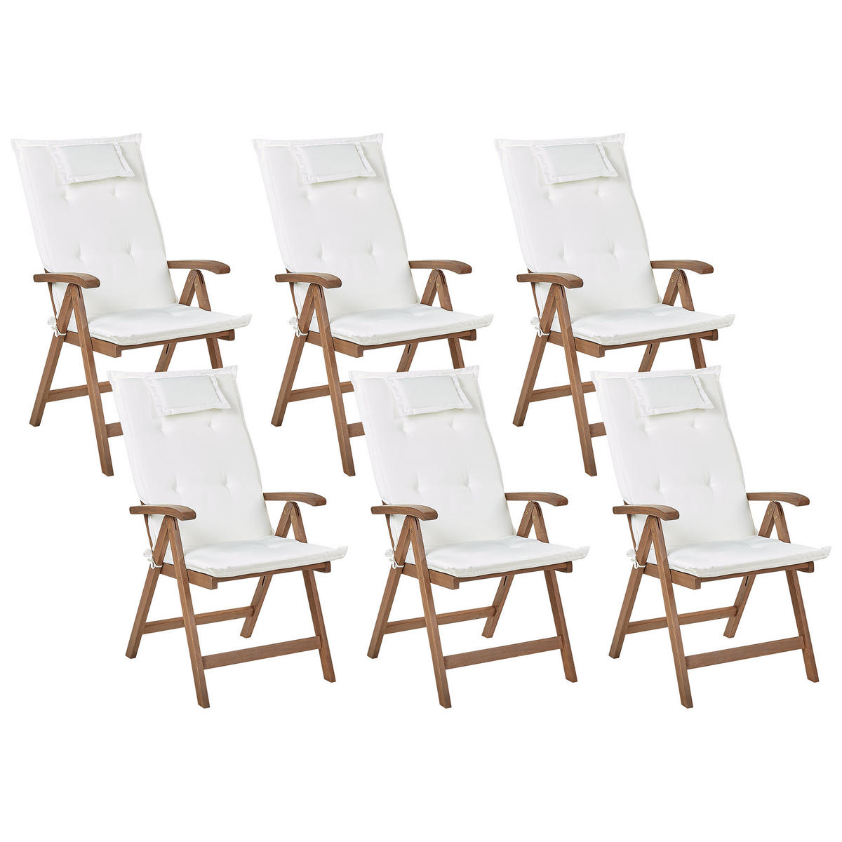 GARTENSTUHL 6er-Set Akazienholz dunkelbraun Auflagen cremeweiß Amantea - Dunkelbraun/Creme, Holz (54/105/69cm) - Beliani