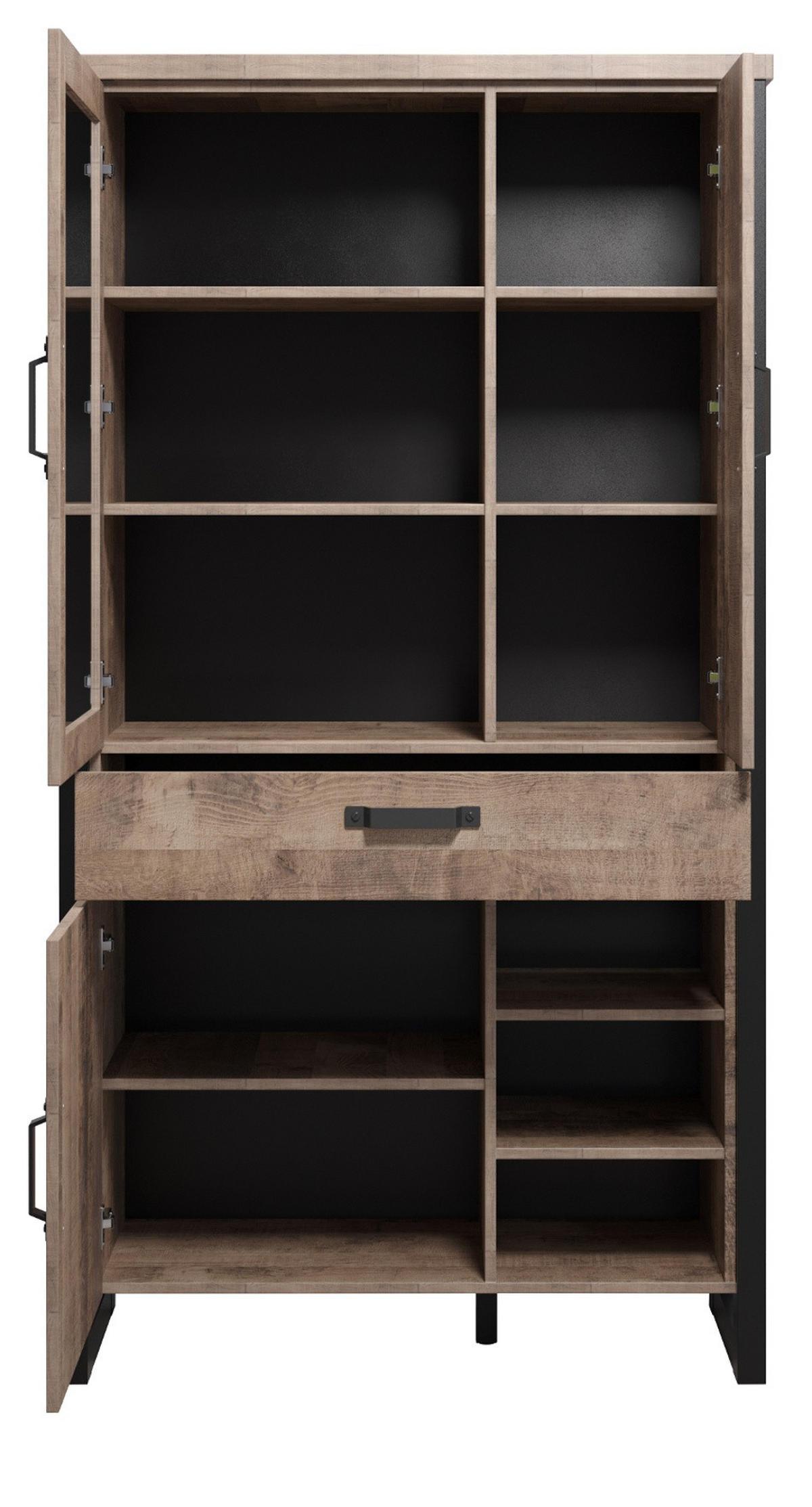 VITRINE Eiche Tabak, schwarz 106 x 195 cm, Vitrinenschrank für Wohn- und Esszimmer - Eichefarben/Schwarz, Glas/Holzwerkstoff (45/195/106cm) - Top.Furn