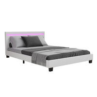 POLSTERBETT Paris weiß 140x200cm mit Matratze und LED (16 Farben) - Weiß, Textil (140/200cm) - Juskys