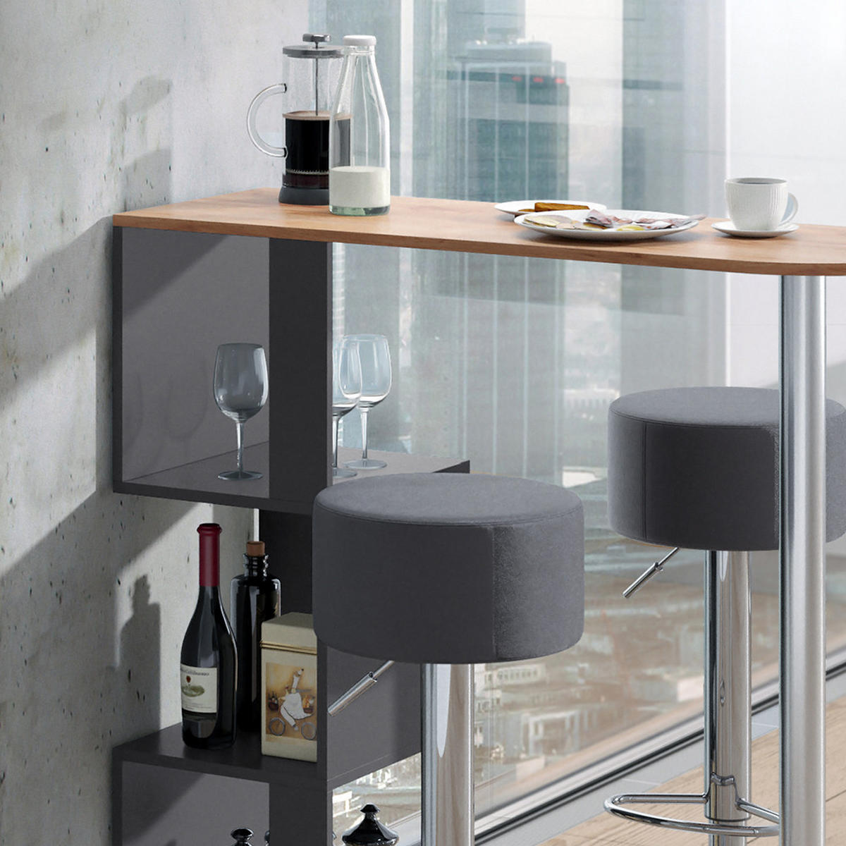 BARTISCH-SET Vincent Goldkraft Eiche 113 x 39.8 cm mit 2 Barhockern - Eiche Wotan, Holzwerkstoff (113/111.8/39.8cm) - Vicco