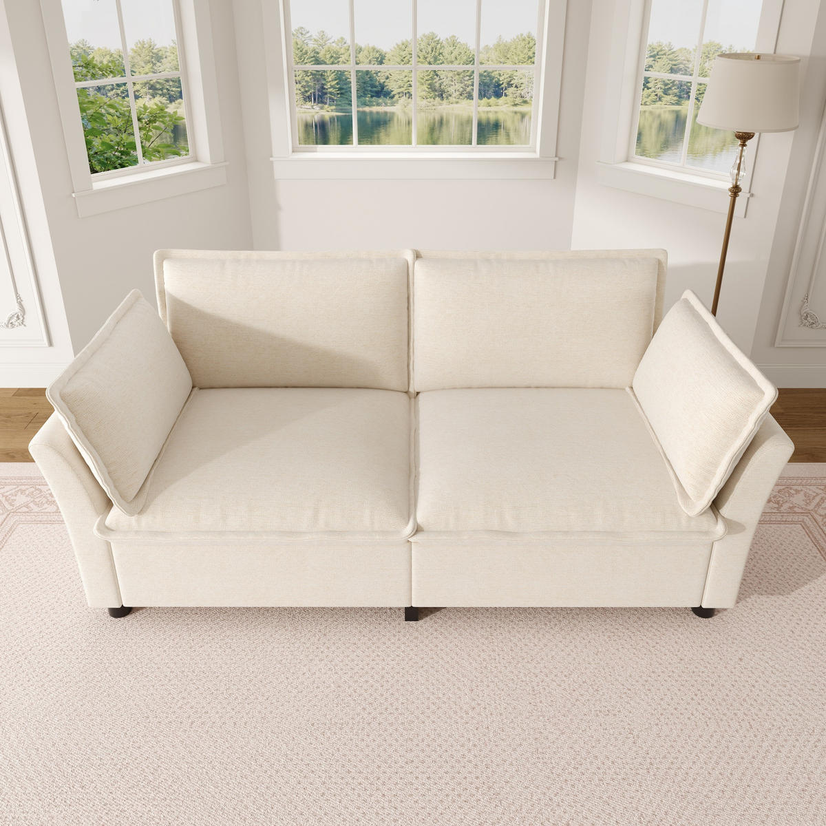 2-SITZER-SOFA DE-33210 mit dicken Polstern und Armlehnenkissen Beige - Beige, Metall (155/87/81cm) - ComfortXL