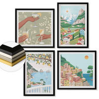 WANDBILDER 4er-Set - 50x50 cm & 40x60 cm Schwarzer Rahmen - Pastellfarbene Küstenhäuser - Schwarz, Kunststoff (50/50cm) - ArtPrintCave