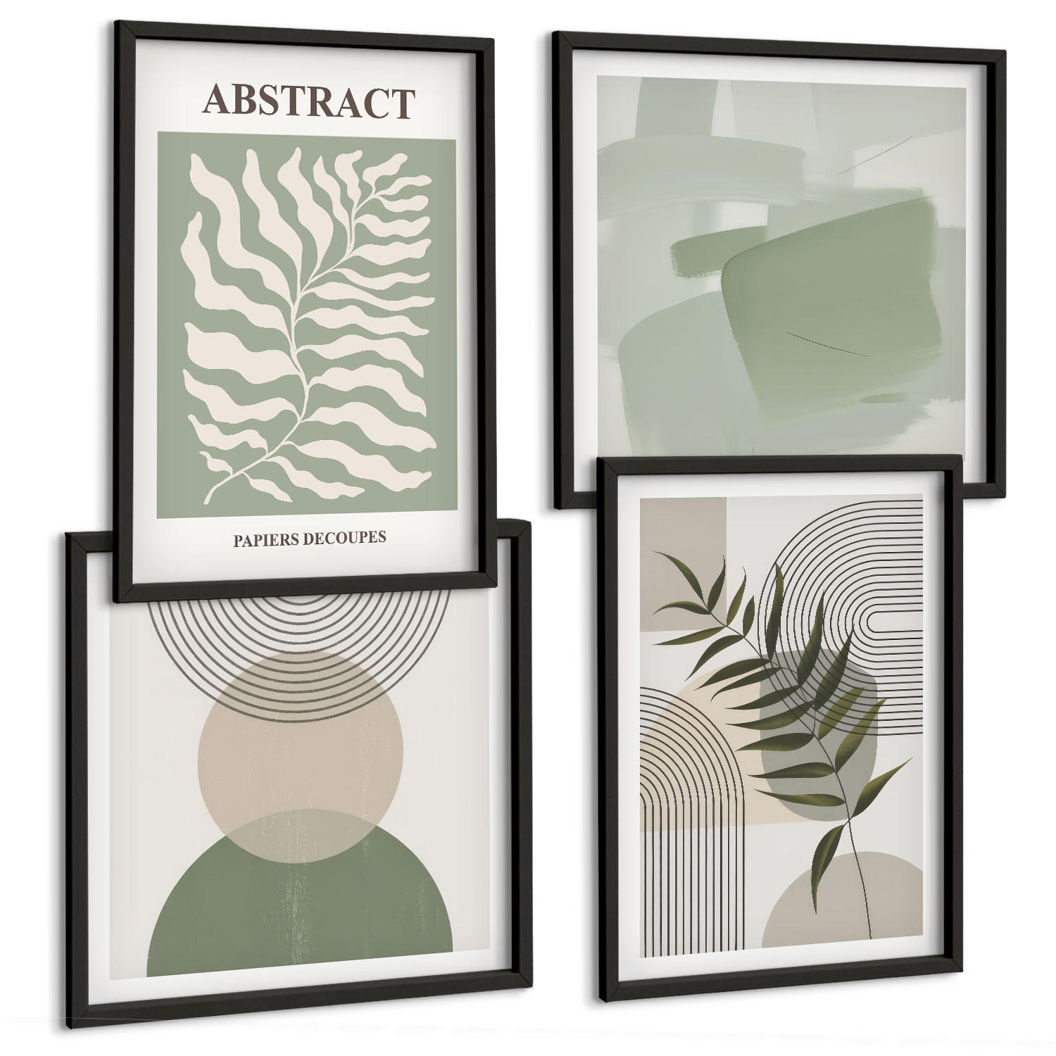 BILDER SET 4er Set - 50x50 cm & 40x60 cm Schwarzer Rahmen - Botanische Boho-Abstraktionen - Schwarz, Kunststoff (50/50cm) - TULUP