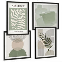 BILDER SET 4er Set - 50x50 cm & 40x60 cm Schwarzer Rahmen - Botanische Boho-Abstraktionen - Schwarz, Kunststoff (50/50cm) - TULUP
