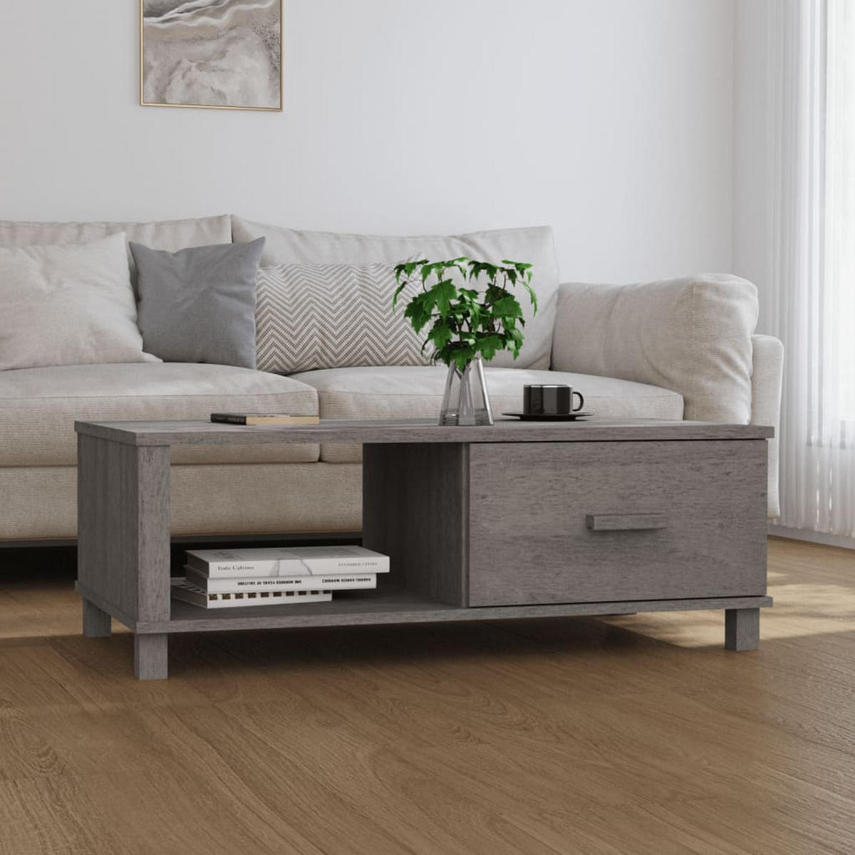 COUCHTISCH HAMAR Hellgrau 100x55x35 cm Massivholz Kiefer - Grau, Holz (100/55/35cm) - furnicato