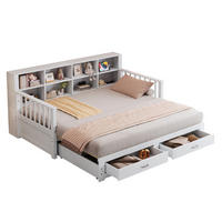 BETT aus Kiefernholz 90x190/180x190 cm Weiß mit Ausziehbett, Steckdose, Stauraumrückenlehne und 2 Schubladen - Weiß, Holzwerkstoff (90/190cm) - Modfu