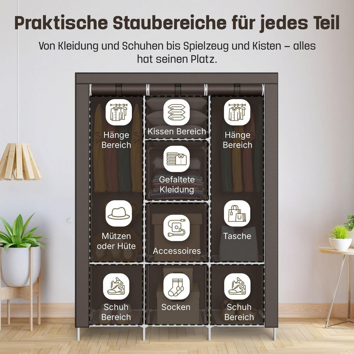 STOFFSCHRANK Kleiderschrank, 2 Kleiderstangen, 130/45/175 cm, Farbe: Braun - Braun, Textil (45/175/130cm) - Coemo