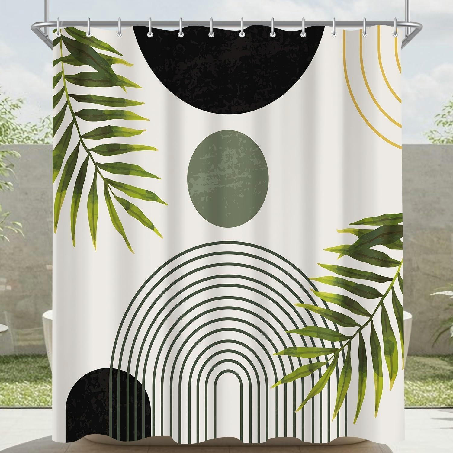 DUSCHVORHANG Schwarz Blätter Linie 180 x 160 cm - Multicolor, Textil (180/160cm)