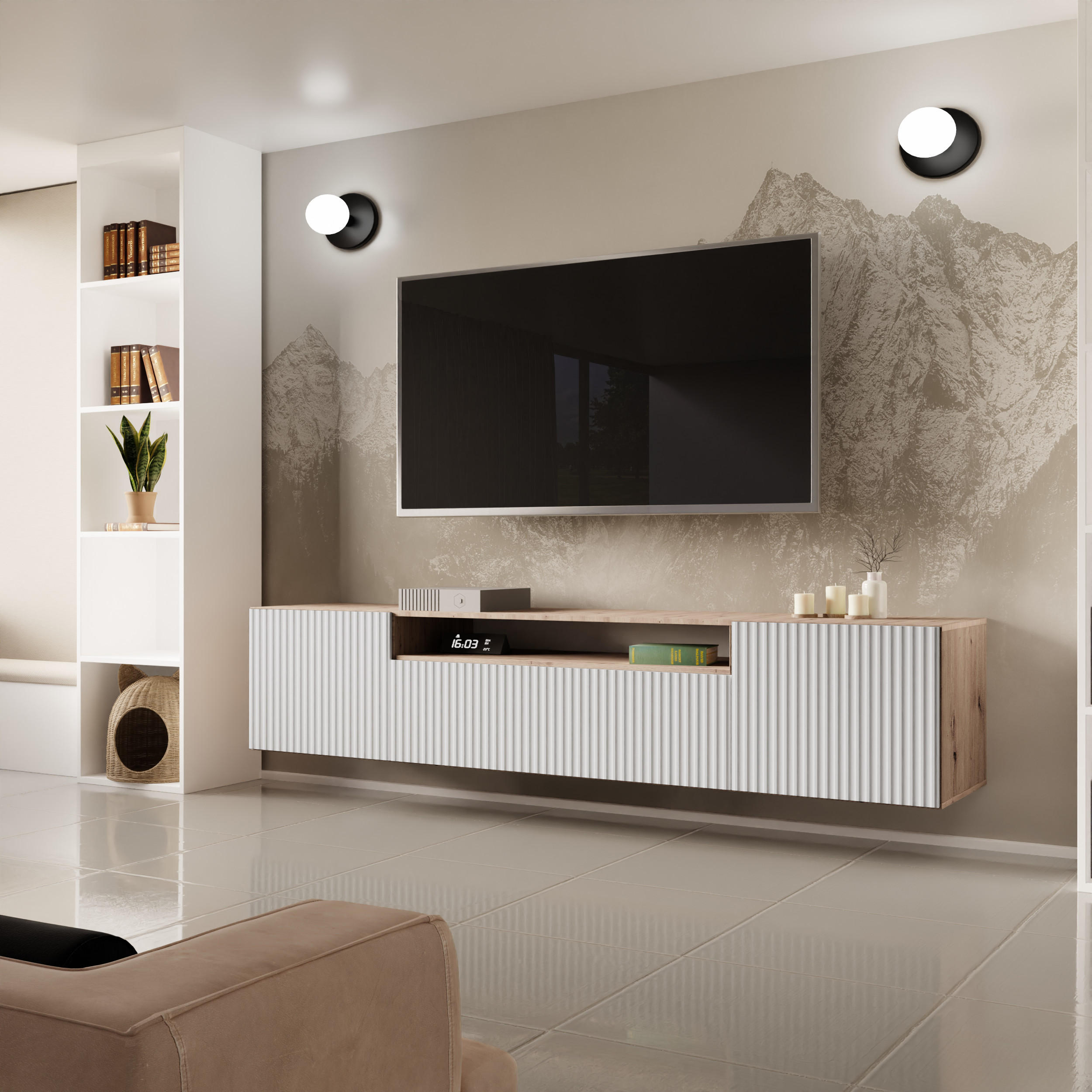 TV-SCHRANK NOE - Eiche Artisan/Weiß, Holzwerkstoff (200/40/41cm) - Meblini