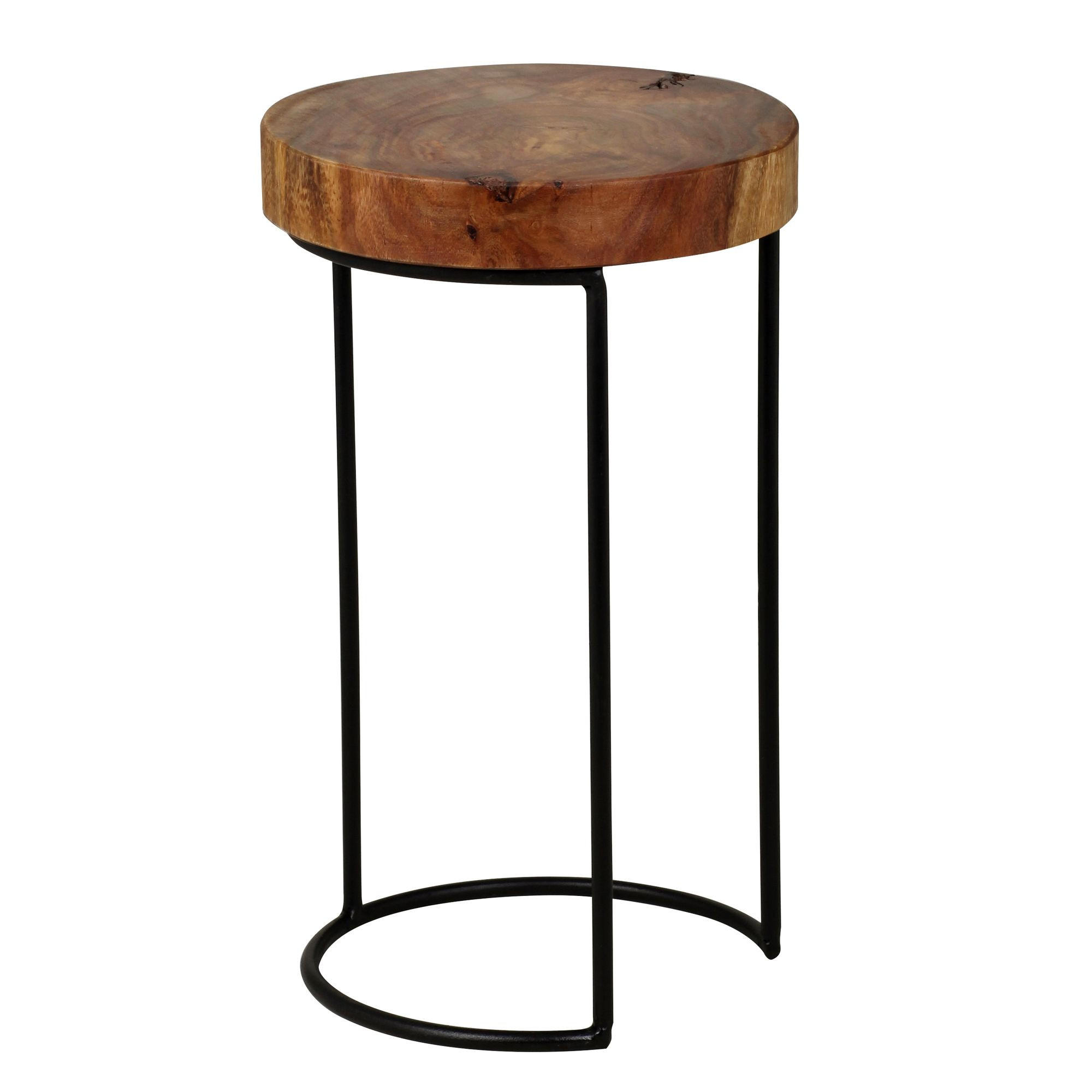 BEISTELLTISCH Massivholz Metallgestell Baumstammplatte Landhausstil INDI, Braun 28x28x45 cm - Schwarz/Braun, Holz/Metall (28/28/45cm) - KADIMA DESIGN
