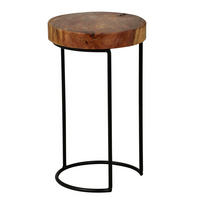 BEISTELLTISCH Massivholz Metallgestell Baumstammplatte Landhausstil INDI, Braun 28x28x45 cm - Schwarz/Braun, Holz/Metall (28/28/45cm) - KADIMA DESIGN