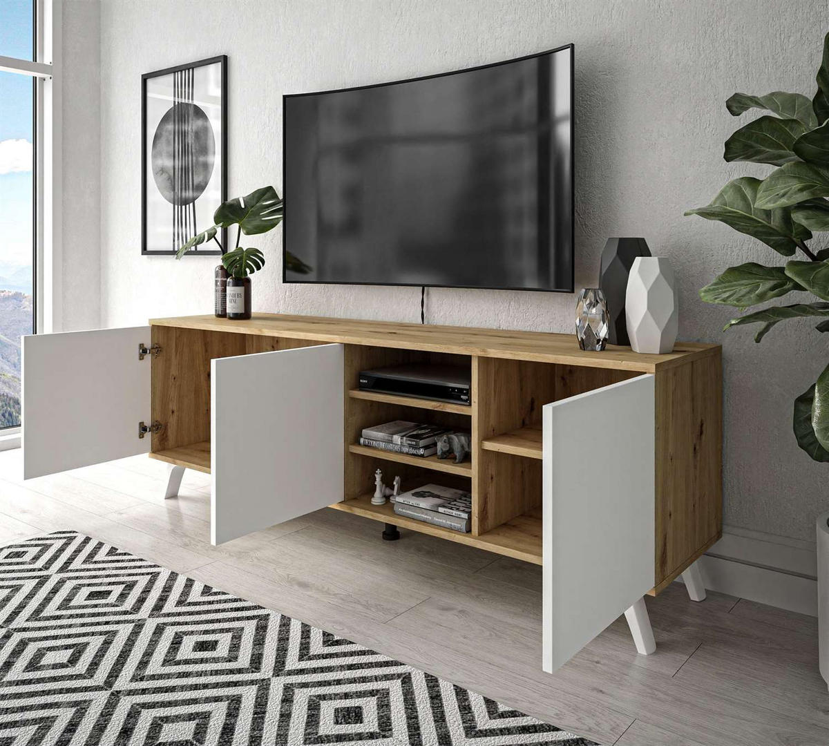 TV-ELEMENT SANAYI III Eiche Artisan/Weiß - Weiß, Holzwerkstoff (156/54/38cm) - Lookway