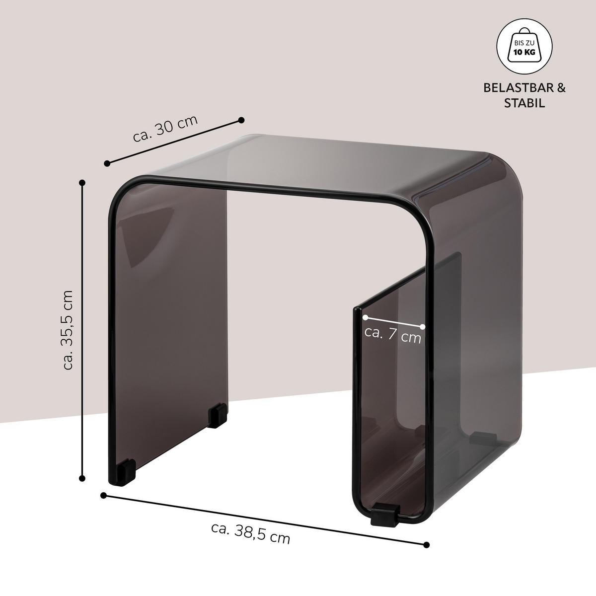 BEISTELLTISCH MIT MAGAZINHALTER Acryl schwarztransparent - Anthrazit, Kunststoff (30/38.5/35.5cm) - eluno