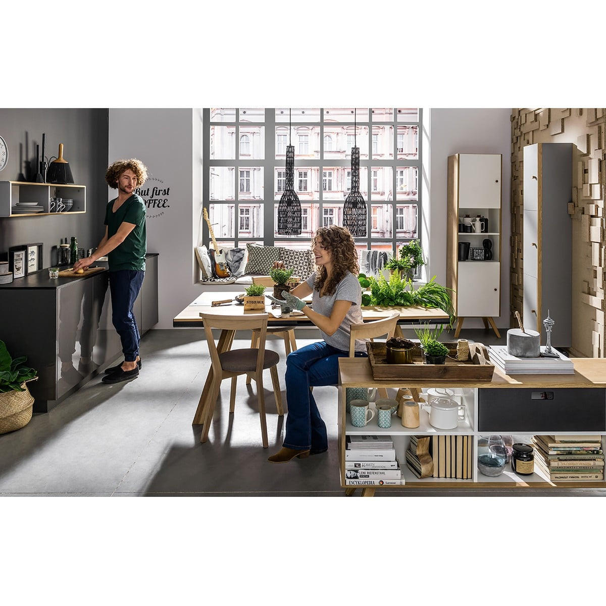 VITRINE 2 Türen mit zentralem Regal H207,5 cm - NATURE - Weiß, Holzwerkstoff (40/207.5/4cm) - Calicosy