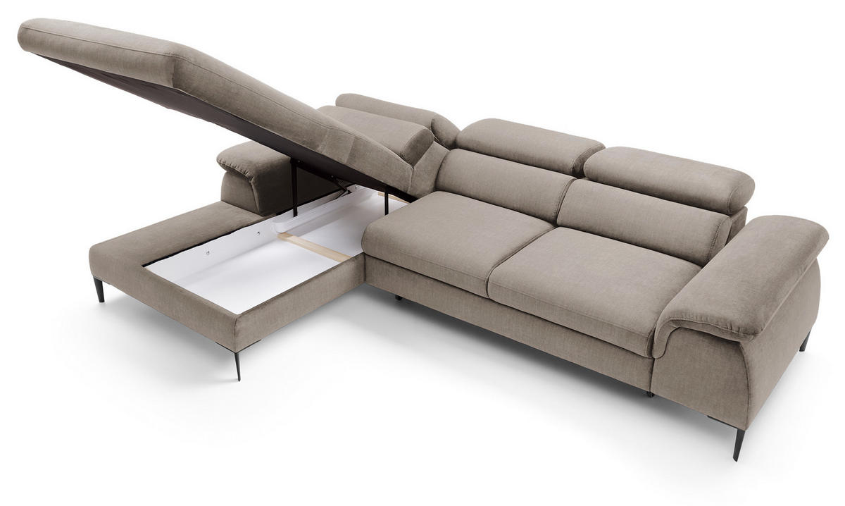 ECKSOFA L-Form 290 cm Amaro M mit Schlaffunktion, Links, Dunkelbeige - Cappuccino, Holz (288/182cm) - Emporius