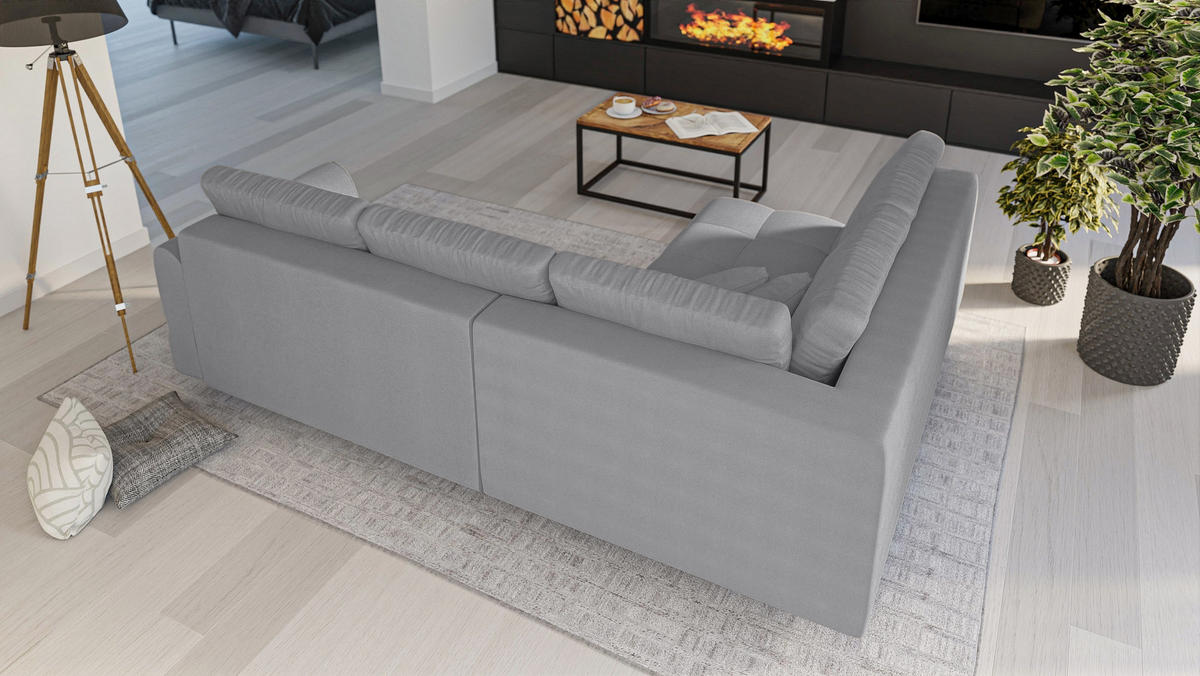 ECKSOFA MIT HOCKER Lorine Mikrofaser Grau - Hellbraun/Grau, Buchenholz/Textil (231/161cm) - S-Style Möbel
