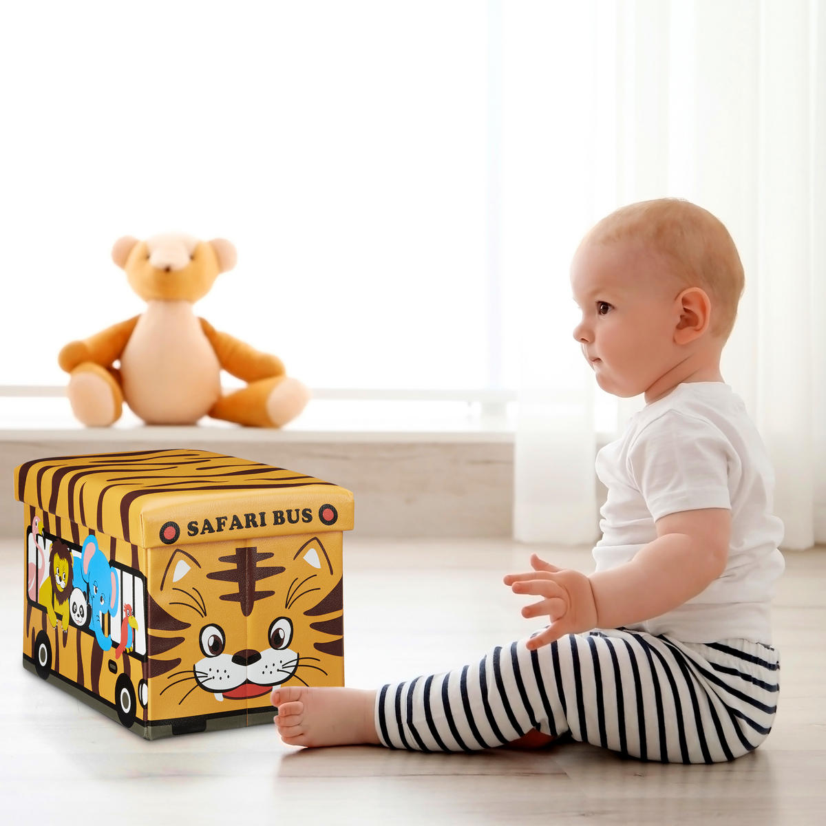 FALTBARE Spielzeugkiste - Hellbraun, Holzwerkstoff/Kunststoff (48/32/32cm) - Relaxdays