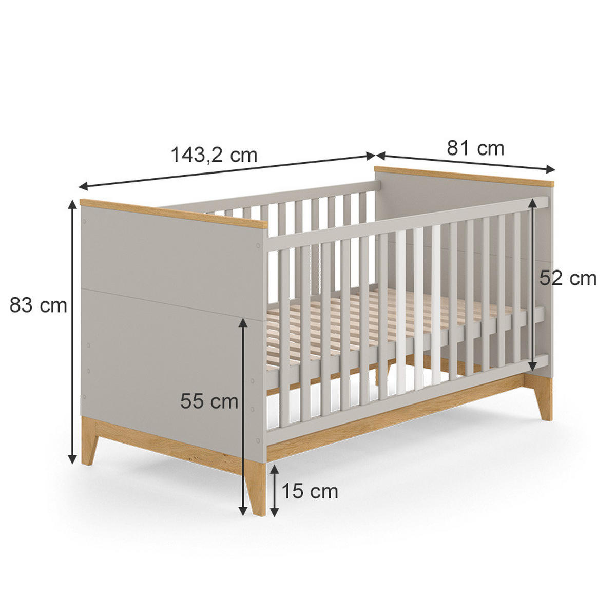 GITTERBETT Malia Cashmere-Eiche 143.2 x 81 cm - Kaschmir, Holzwerkstoff - VitaliSpa