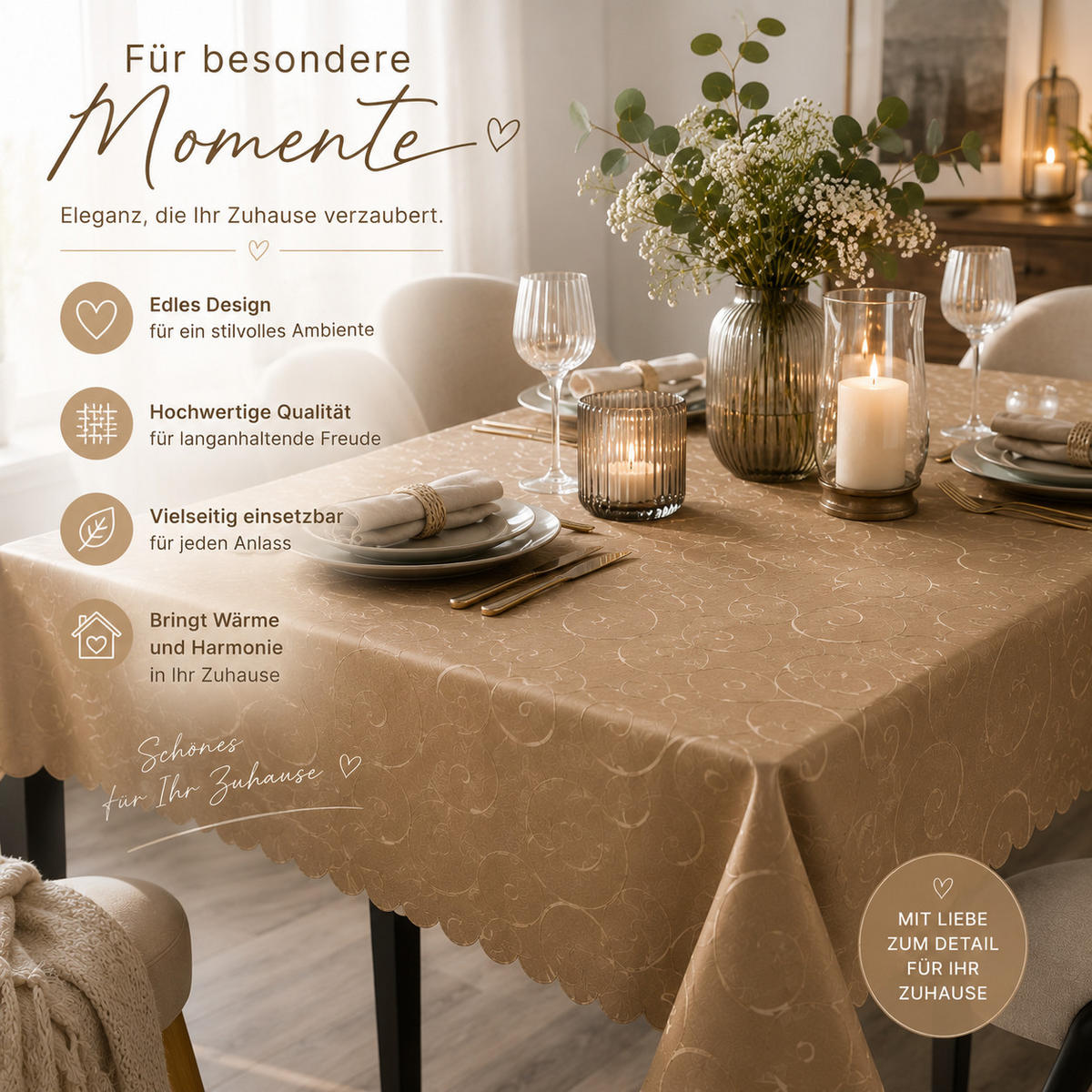 TISCHDECKE 130/130 cm Ornamente Hellbraun - Hellbraun, Textil (130/130cm) - TiborTex