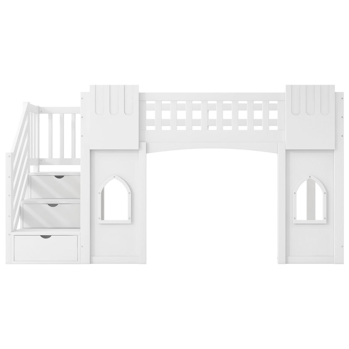 HOCHBETT 90/200 cm DE-03370, mit Stauraumtreppe und Fenster, in Weiß - Weiß, Holzwerkstoff (90/200cm) - ComfortXL
