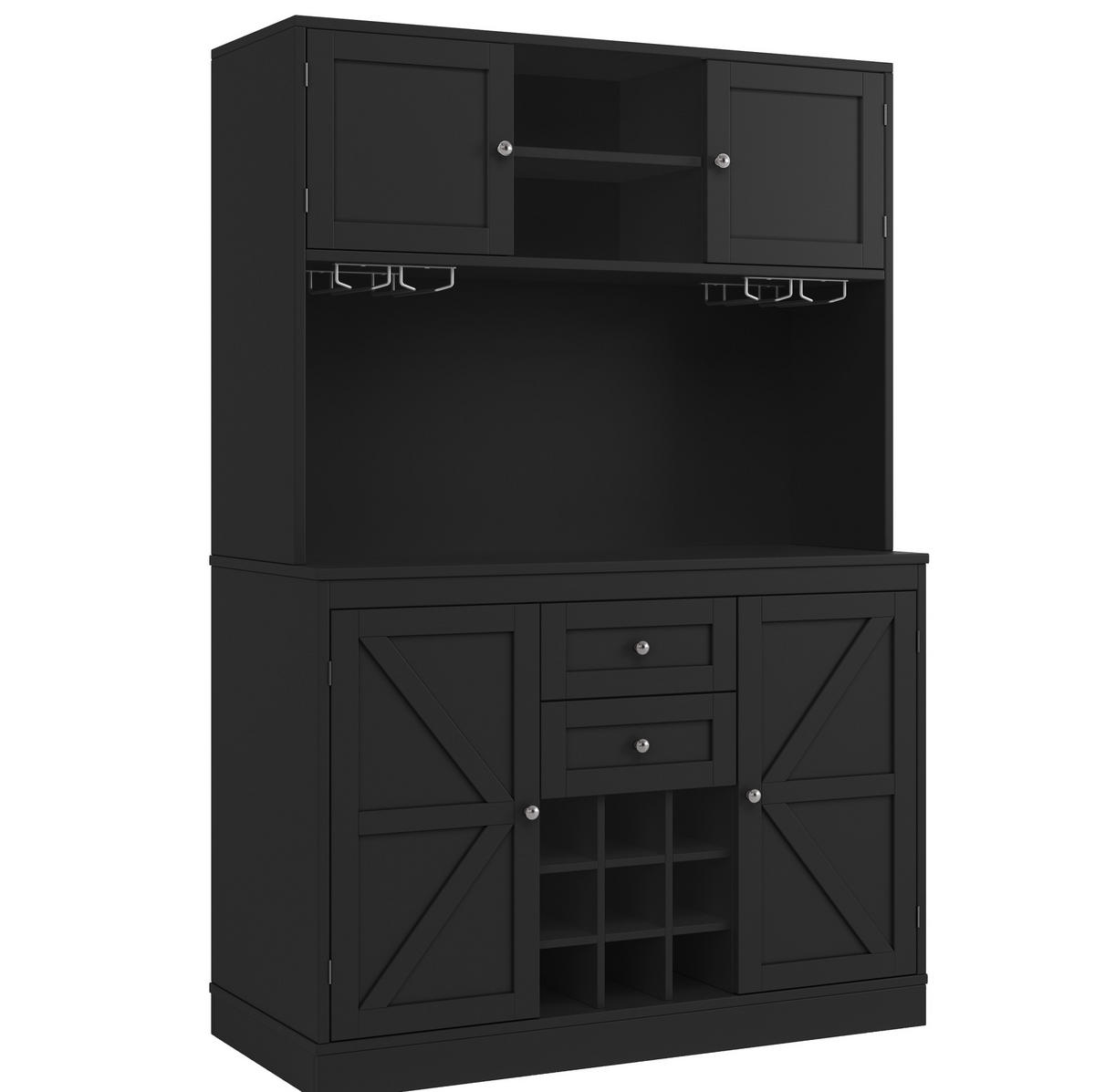 BUFFET 120/40/188 cm schwarz aus MDF mit Weinregal - Schwarz, Holzwerkstoff (120/188/40cm) - OKWISH