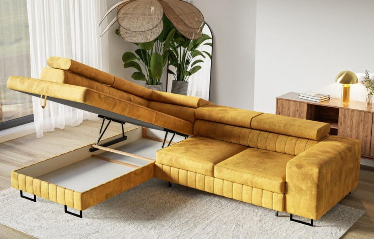 ECKSOFA Terra Senfgelb NOLA Verstellbare Kopfstützen Links - Gelb/Goldfarben, Textil (274/203cm) - Sepro Meble